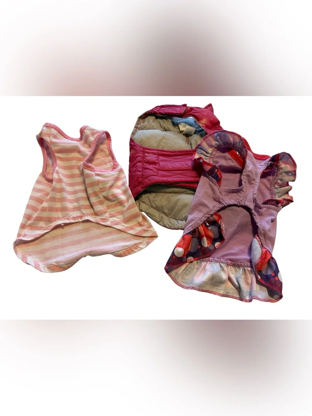 Small Dog Clothing Bundle | 3-Piece Pink Outfit Set | puffer vest, tank & dress